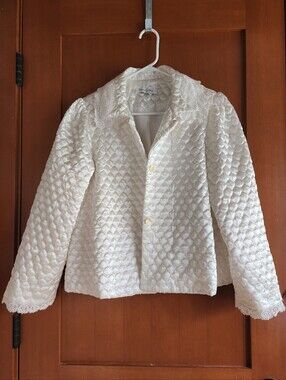 VINTAGE Christian Dior Quilted Satin Button Jacket in Ivory